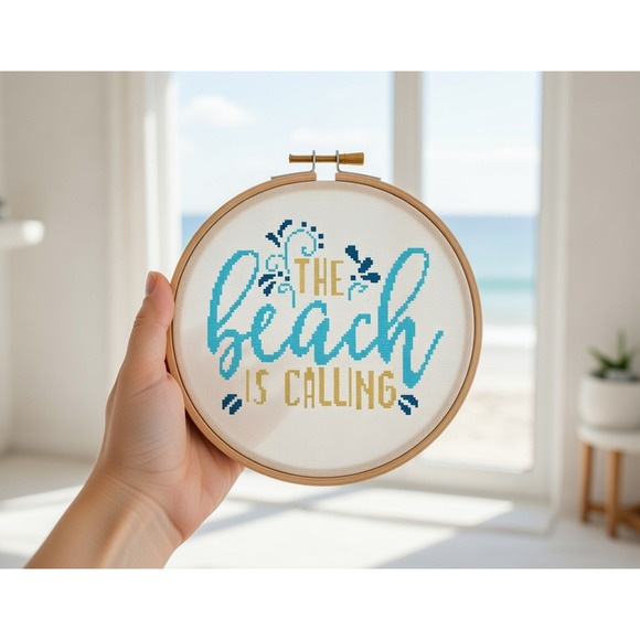 The Beach is Calling Quote Counted Cross Stitch Kit - Picture 3 of 6